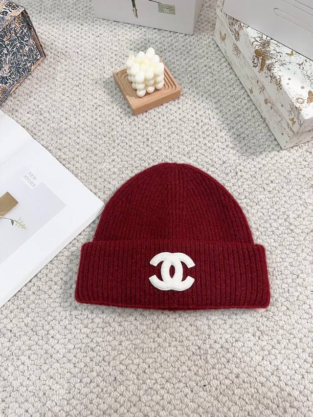 Chanel小香风针织帽双c字母高品质毛线帽 女冬户外圆顶黑色保暖卷边冷帽