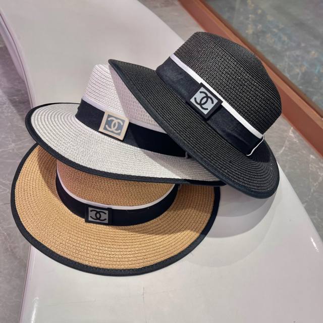 Chanel香奈儿草帽 布包边设计遮阳帽名媛风 头 7Cm 跑量三个色