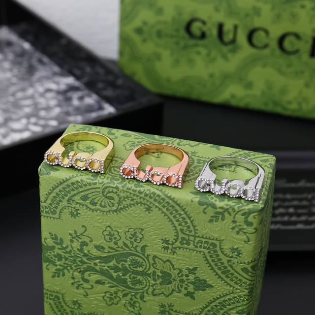 三个颜色[新年礼物]Gucci古驰 Gucci 白色钻字母造型戒指尺寸6-11