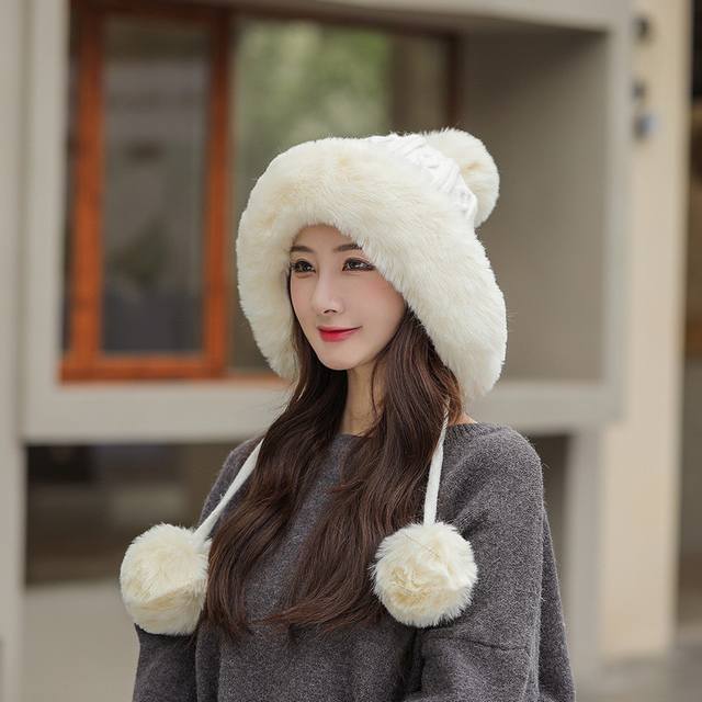 香奈儿chanel2023新款毛线帽子女士冬季可爱毛球套头帽保暖加绒护耳套头雷锋帽