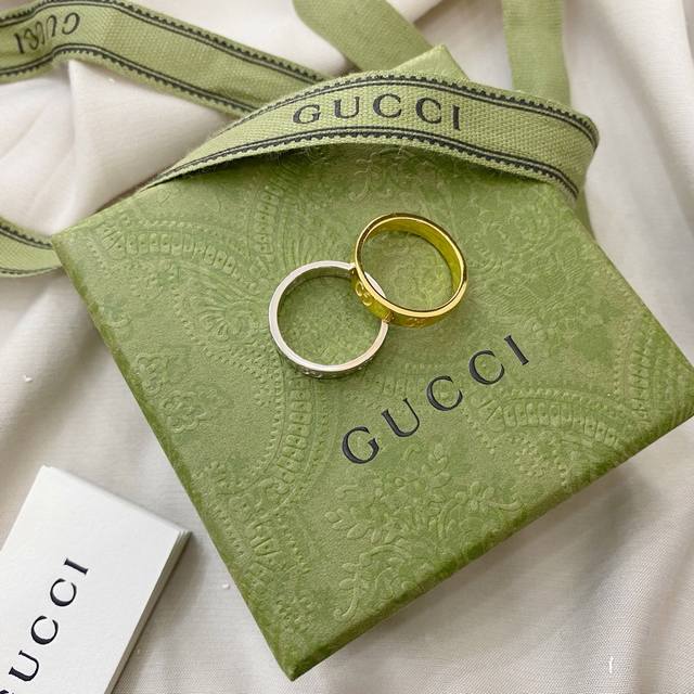 Gucci古驰银lcon系列白金18K双g窄版戒指 尺寸 10#12#14#16#18#20#
