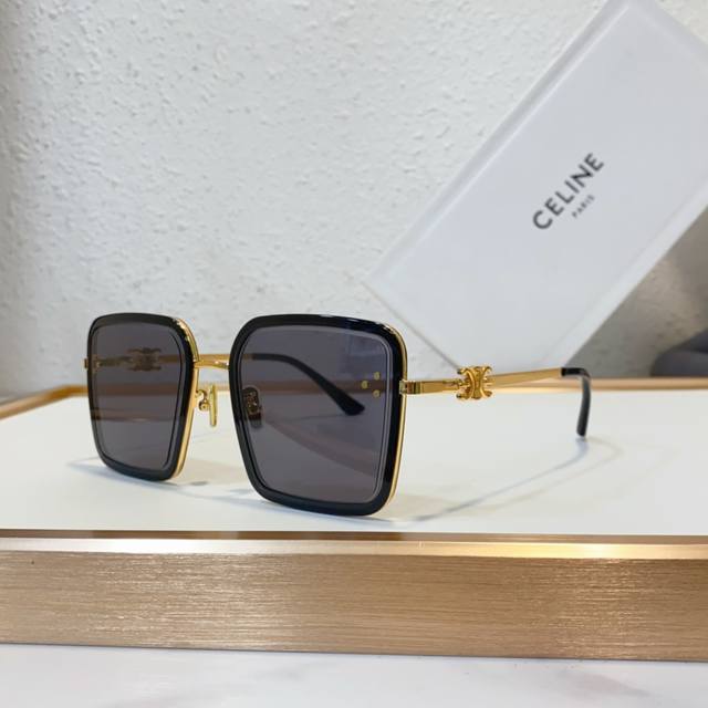 Celine新品 极简框型设计+凯旋门镜腿字母logo 时髦值拉满 型号 Cl4S132 Size 58-18-145.眼镜墨镜太阳镜