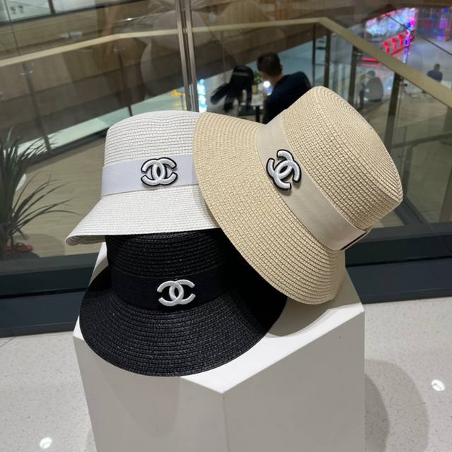 Chanel香奈儿23年新款草帽 名媛风遮阳帽 沙滩帽