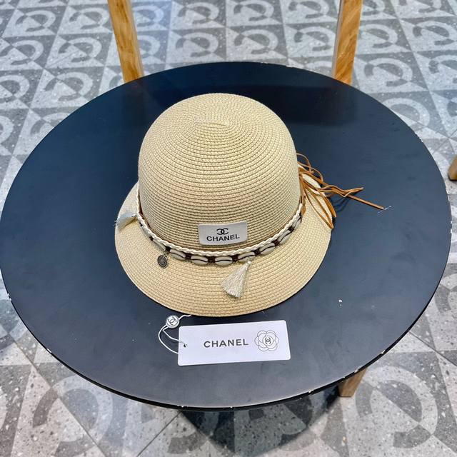 Chanel香奈儿 民族风女士出游大檐草帽情侣度假沙滩爵士礼帽防晒遮阳凉帽子潮 - 点击图像关闭