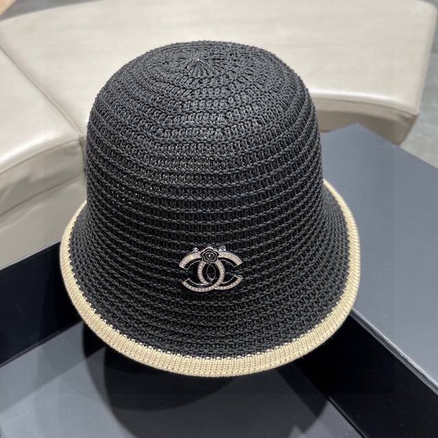 Chanel香奈儿 盆帽日系可折叠简约网红水桶草帽编织遮阳韩版小檐透气防晒渔夫帽