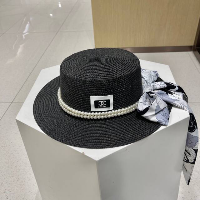 Chanel香奈儿草帽 遮阳沙滩帽 搭配香奈儿飘带 高级定制 头围57Cm 四个色