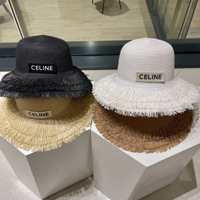 Celine赛琳2022夏季新款草帽 太阳帽 沙滩遮阳帽帽 女神必备单品 头围57Cm
