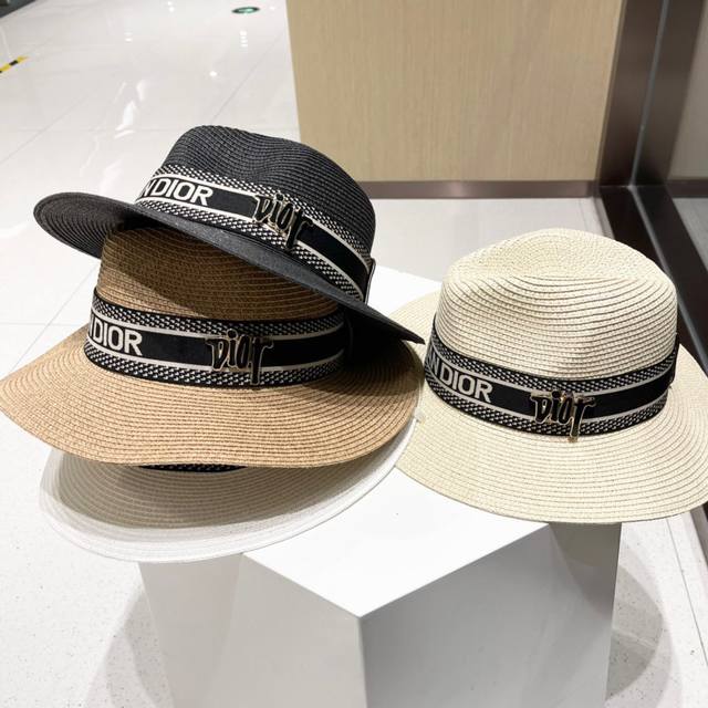 Dior迪奥 2023的新款草编遮阳草帽盆帽沙滩风 简约大方 百搭单品 出街首选 新款帽型超美腻 新品上架