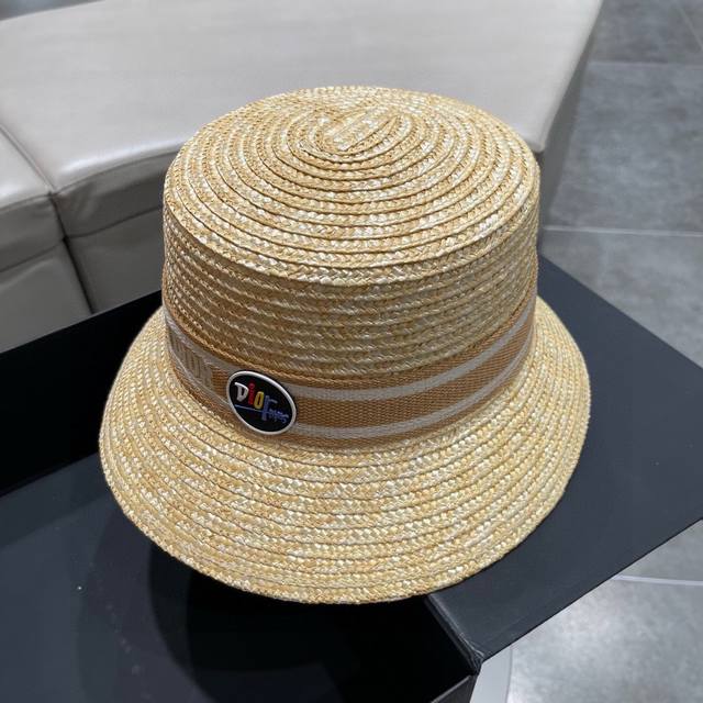 Dior迪奥 2024春夏新款韩版网红爆款草帽 太阳帽 沙滩遮阳帽帽 名媛风 搭配织带