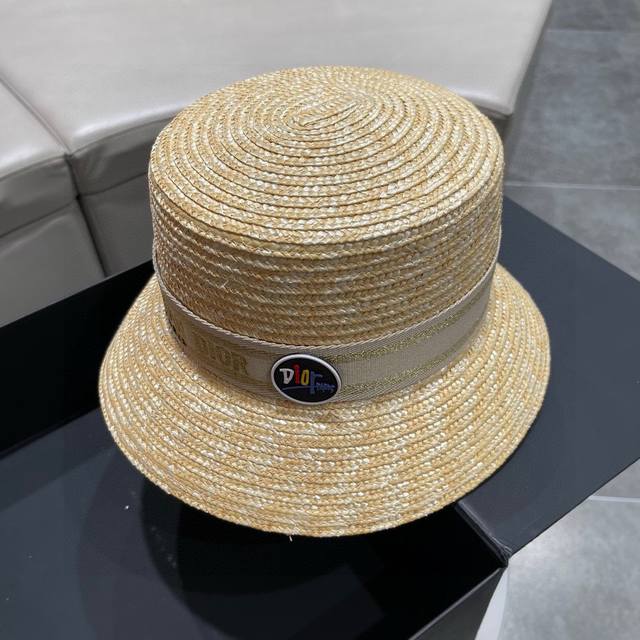 Dior迪奥 2024春夏新款韩版网红爆款草帽 太阳帽 沙滩遮阳帽帽 名媛风 搭配织带