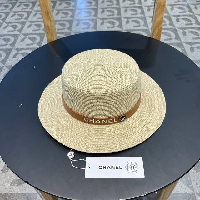 Chanel香奈儿草帽 名媛风平顶帽 高端定制 头围57Cm