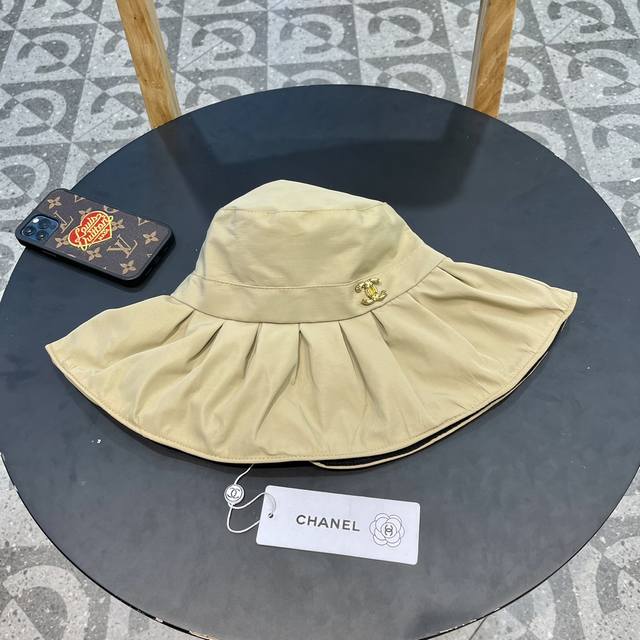 Chanel香奈儿 洗水牛仔徽标logo抽绳束带遮阳帽渔夫帽帽子