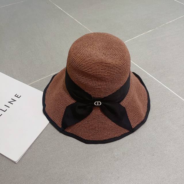 Dior迪奥夏季新款拉菲草帽 高级定制 可折叠 纯手工钩织 出游携带方便 头围57Cm