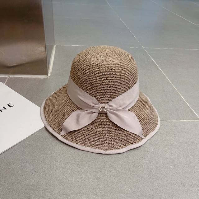 Dior迪奥夏季新款拉菲草帽 高级定制 可折叠 纯手工钩织 出游携带方便 头围57Cm