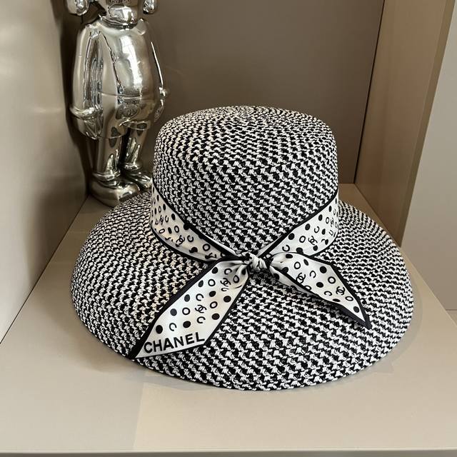 Chanel香奈儿灯笼遮阳帽，镂空草帽，头围57Cm - 点击图像关闭