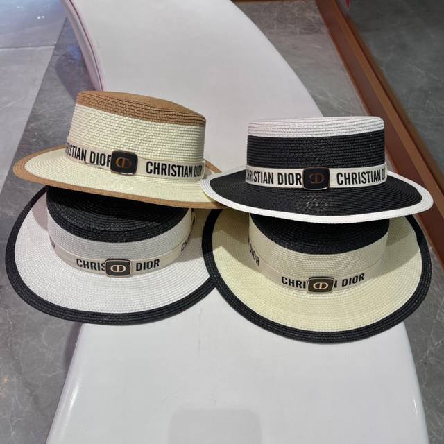 Dior迪奥草帽，太阳帽，沙滩遮阳帽帽，名媛风，头围57Cm