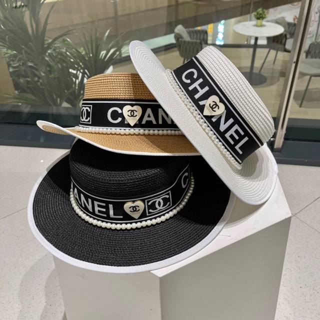 Chanel香奈儿 2023新款织带款大牌风平顶草帽，旅行必备，超好搭配，赶紧入手！