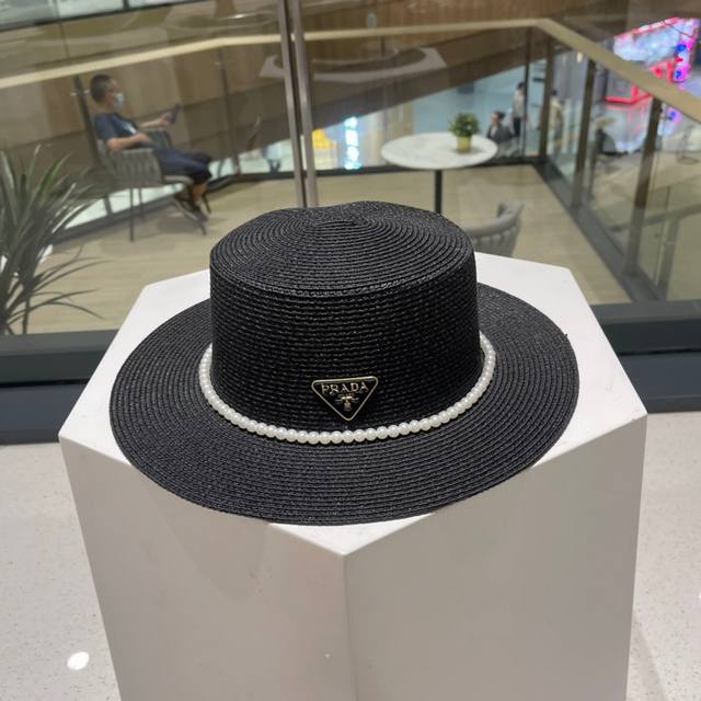 普拉达草帽，高级定制，超好看帽型珍珠配饰，头围57Cm