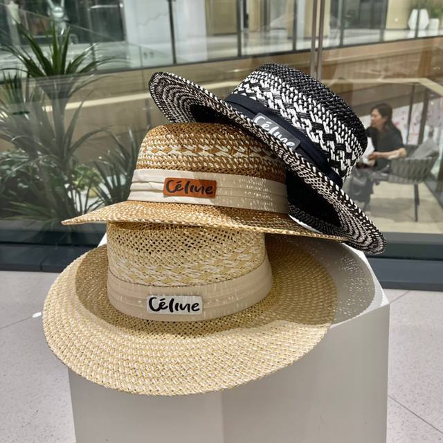Celine赛琳 出口单~波西米亚平沿帽手工编织草帽女士夏季度假旅游遮阳帽 - 点击图像关闭