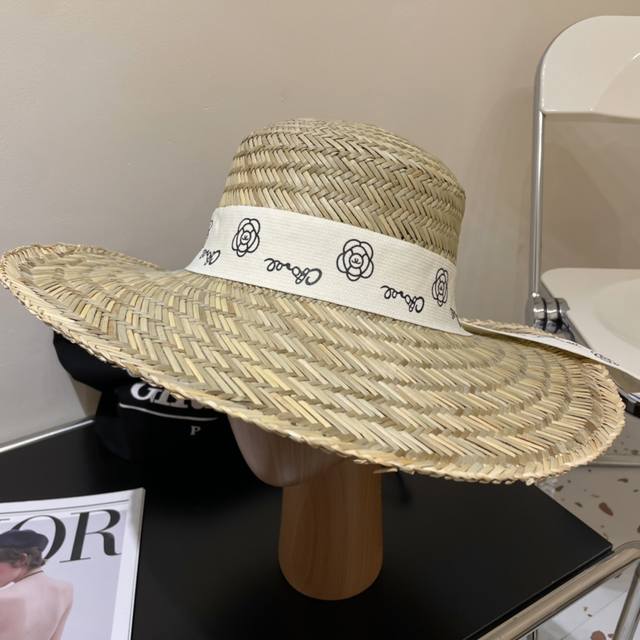 香奈儿chanel太阳帽，大帽檐遮阳帽，超名媛蝴蝶结草帽，头围57Cm