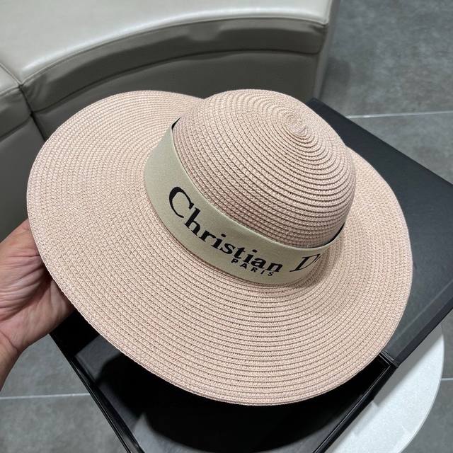 Dior迪奥草帽，太阳帽，沙滩遮阳帽帽，名媛风，搭配织带头围57Cm