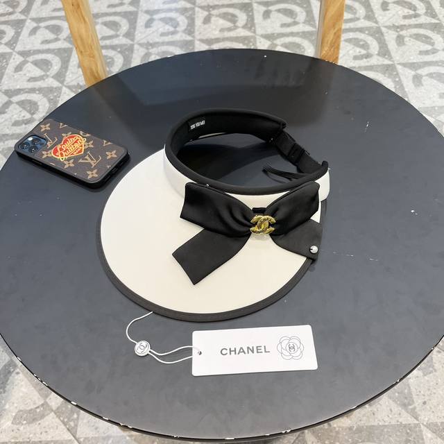 Chanel香奈儿夏季防紫外线空顶帽子女款2024新款甜美蝴蝶结大檐遮阳防晒太阳帽