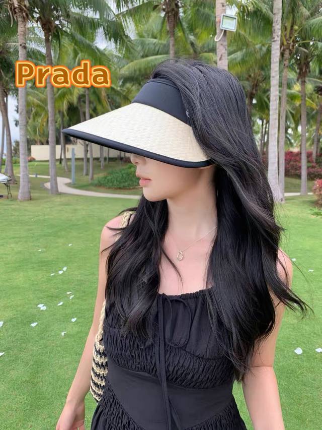 普拉达prada新款男女夏季棒球帽运动户外空顶防晒帽子时尚流行遮阳草帽