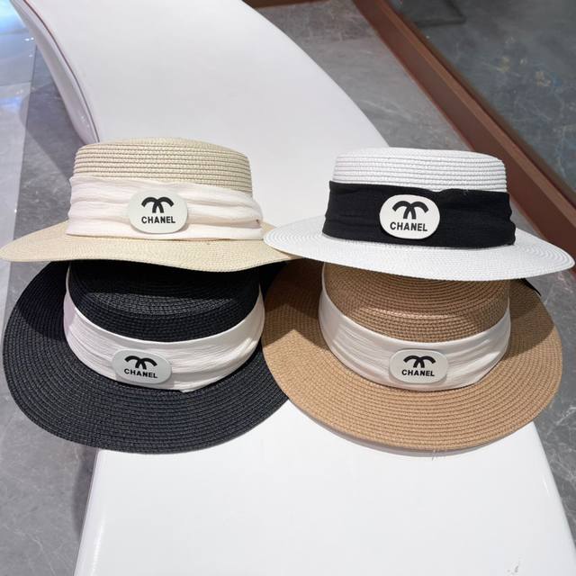 Chanel香奈儿 2024的新款草编遮阳草帽盆帽，简约大方，百搭单品～出街首选