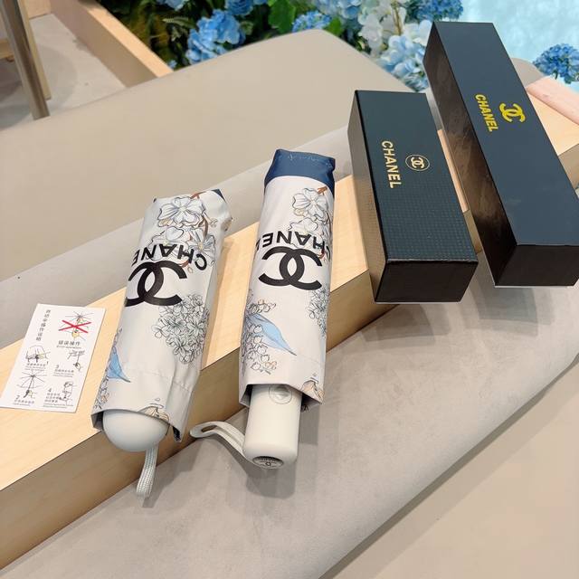 特批 Chanel 香奈儿 三折自动折叠晴雨伞 选用台湾进口uv防紫外线伞布 原单代工级品质