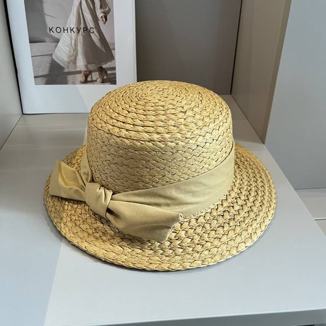 Loewe罗意威新款平顶礼帽，蝴蝶结飘带，名小清新设计，头围57Cm - 点击图像关闭