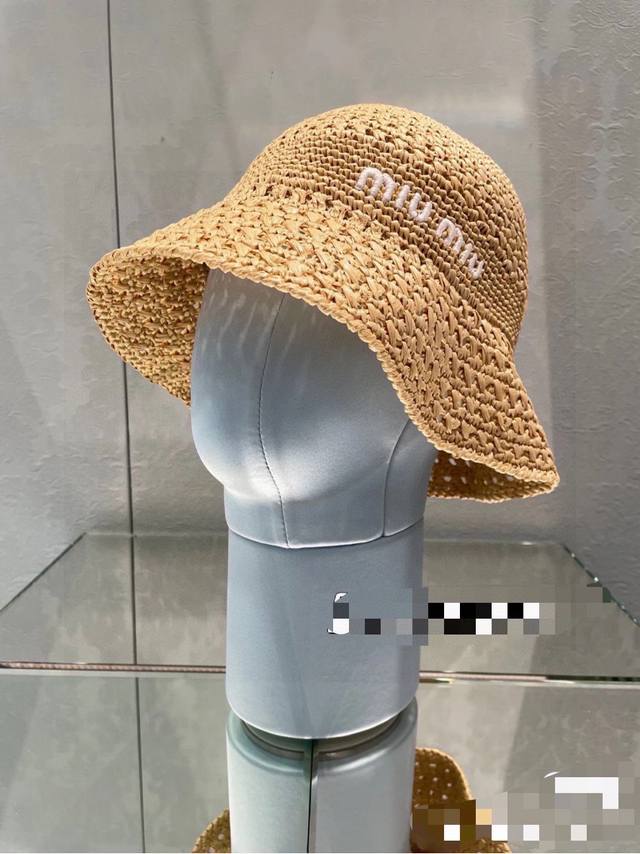 特批 Miu Miu缪缪2023新款拉菲草帽，手工钩织渔夫帽，可折叠，专柜买版定制，终于到货啦，头围57Cm