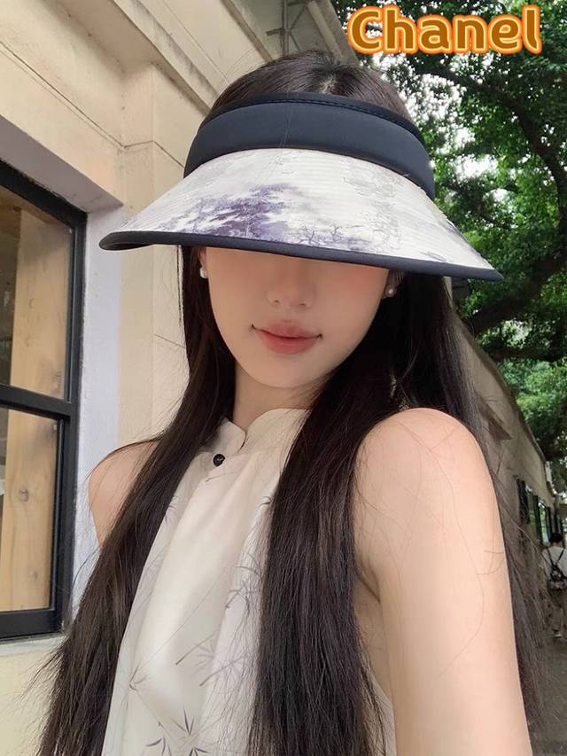 Chanel香奈儿 国风空顶遮阳帽女2024夏季新款可折叠大檐太阳帽出游防晒帽子