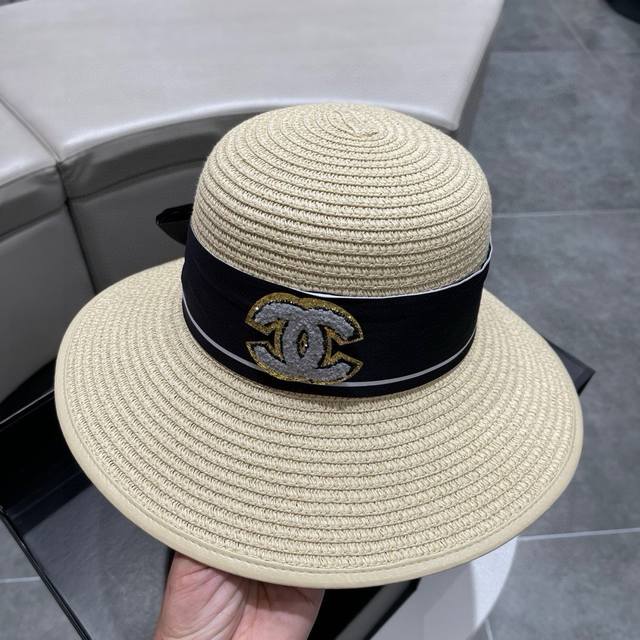 Chanel香奈儿名媛风草帽，太阳帽，沙滩草帽，女神必备单品，头围57Cm