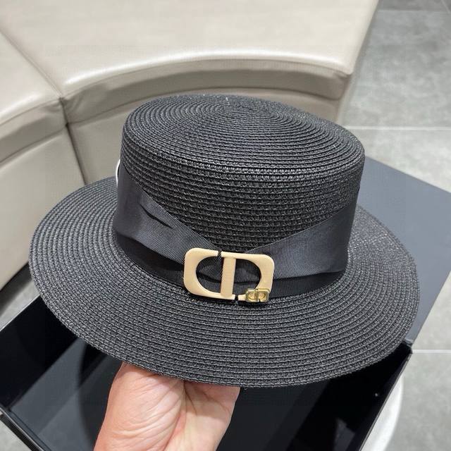 Dior迪奥草帽，名媛风遮阳帽，细草制作，可折叠，头围57Cm - 点击图像关闭