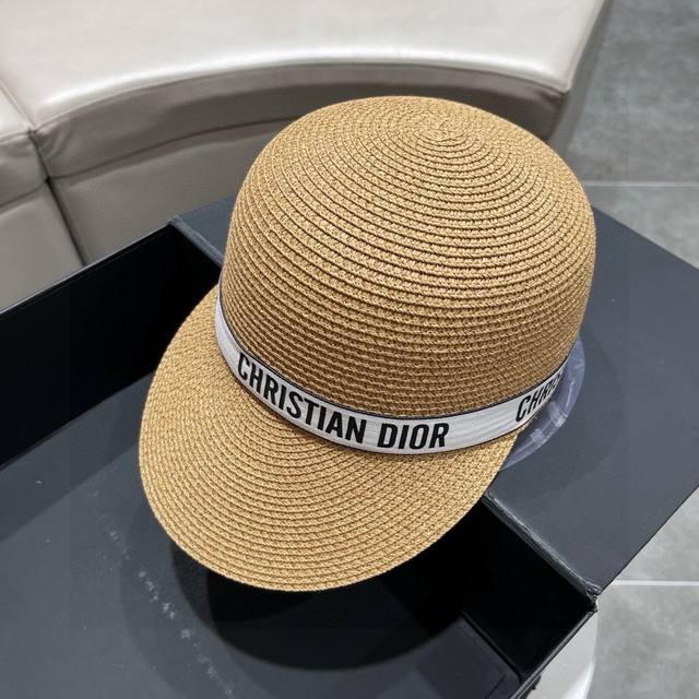 Dior迪奥鸭舌帽草帽，遮阳帽，拼色设计，头围57Cm - 点击图像关闭