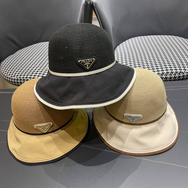 Prada普拉达 2023新款蝴蝶结沙滩帽，度假休闲必备，优雅大方的一款