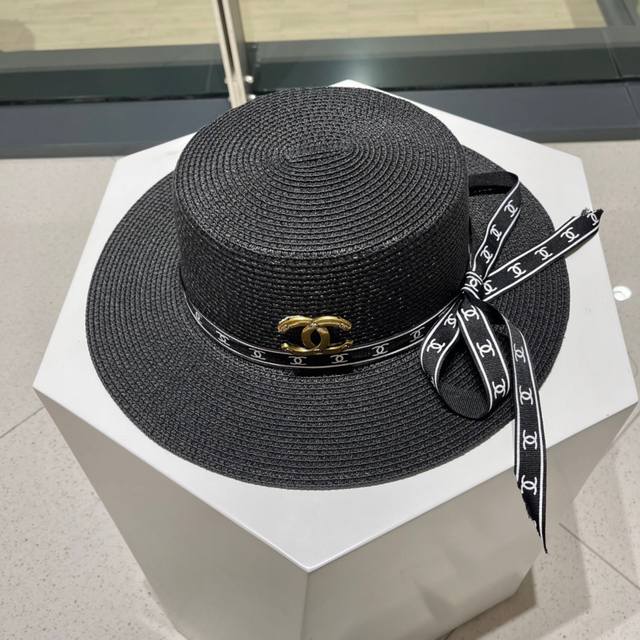 Chanel香奈儿平顶帽，太阳草帽，名媛风，头围57Cm