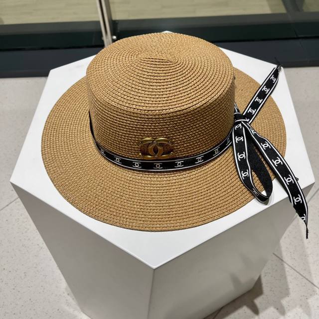 Chanel香奈儿平顶帽，太阳草帽，名媛风，头围57Cm