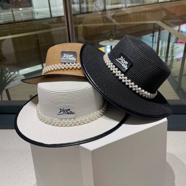 Dior迪奥新品搭配珍珠更完美草帽 精简盆帽 代购版本！时尚潮流，高端做工！非一般的品质，细节看实拍哦