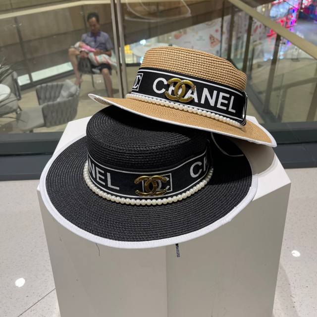 Chanel香奈儿草帽，名媛风遮阳帽，布包边独特设计头围57Cm