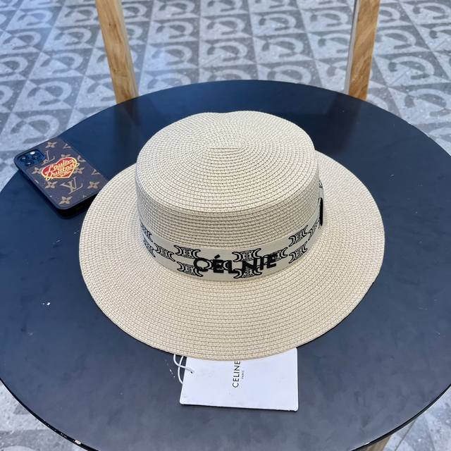 Celine赛琳 2024新款简约平顶草帽，度假休闲必备，优雅大方的一款