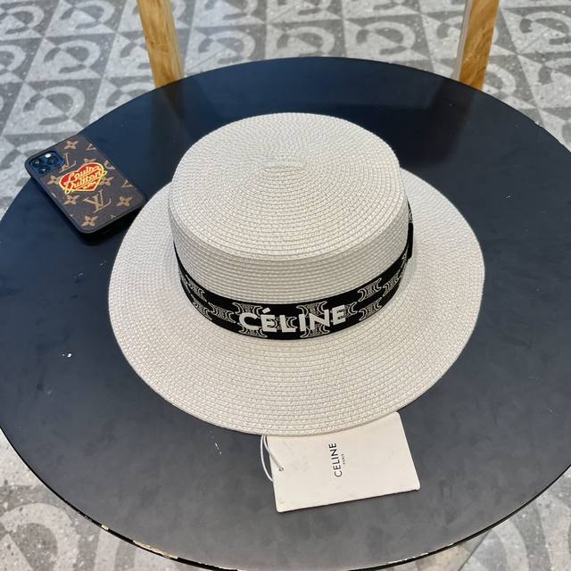 Celine赛琳 2024新款简约平顶草帽，度假休闲必备，优雅大方的一款