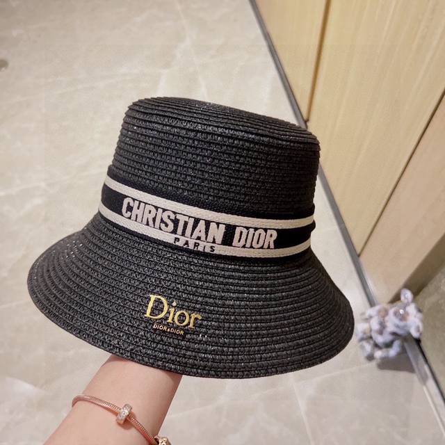 特 配防尘袋 Dior迪奥 2024新款专柜织带款桶帽盆帽草帽，出街必备超好搭配，有调节绳