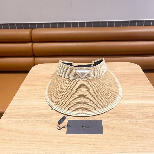 Prada普拉达草帽，空顶贝壳帽，高级定制，草制作，可折叠，