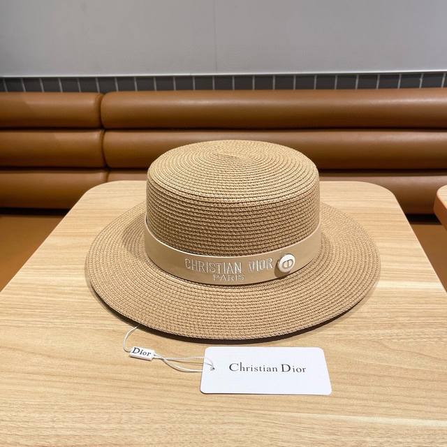 Dior迪奥新款草帽，平顶礼帽，刺绣皮带logo - 点击图像关闭