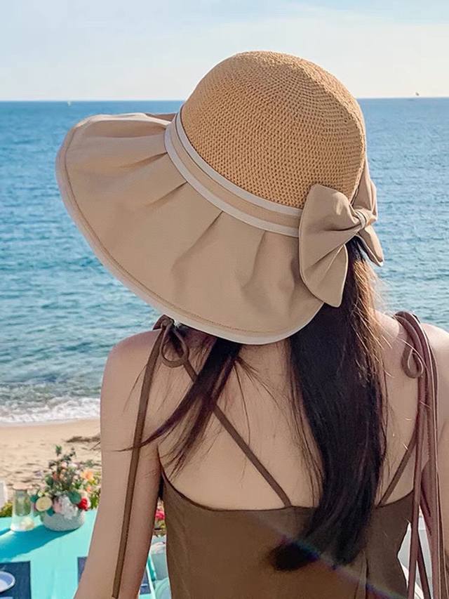 Loewe罗意威渔夫帽子女式2024新款夏天防晒防紫外线遮脸黑胶太阳帽大头围草帽