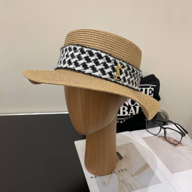 Ysl2024新款复古皮带款礼帽盆帽平顶草帽，出街必备超好搭配，赶紧入手！