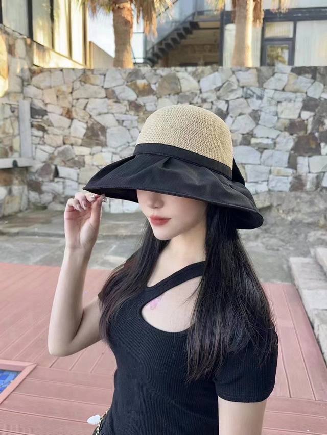 Celine赛琳2024新款夏季渔夫帽大檐防紫外线沙滩帽子透气防晒遮阳太阳帽女帽
