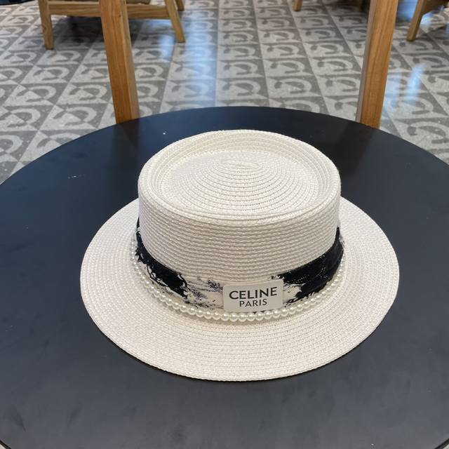 P 赛琳cellne2024夏季新款草帽，太阳帽，细草制作，拼色设计，可折叠，头围57Cm
