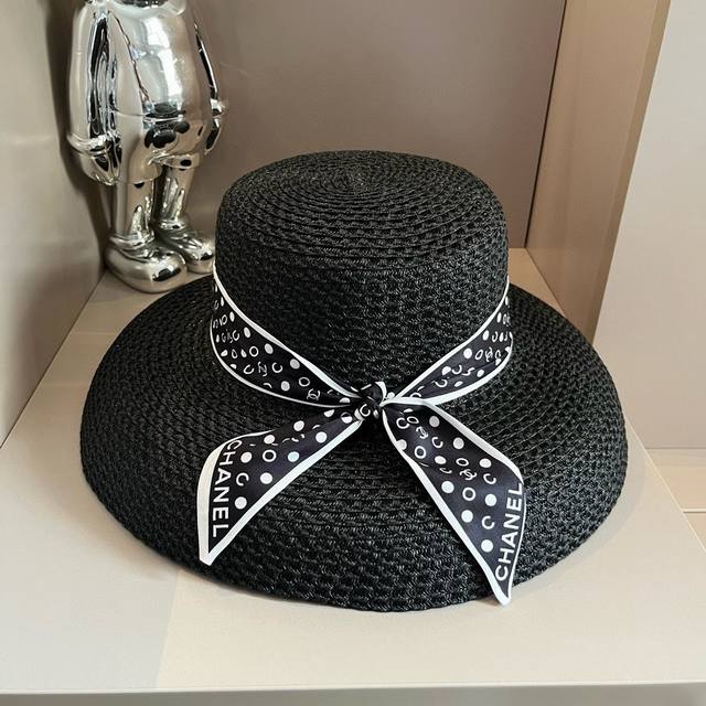 Chanel香奈儿灯笼遮阳帽，镂空草帽，头围57Cm